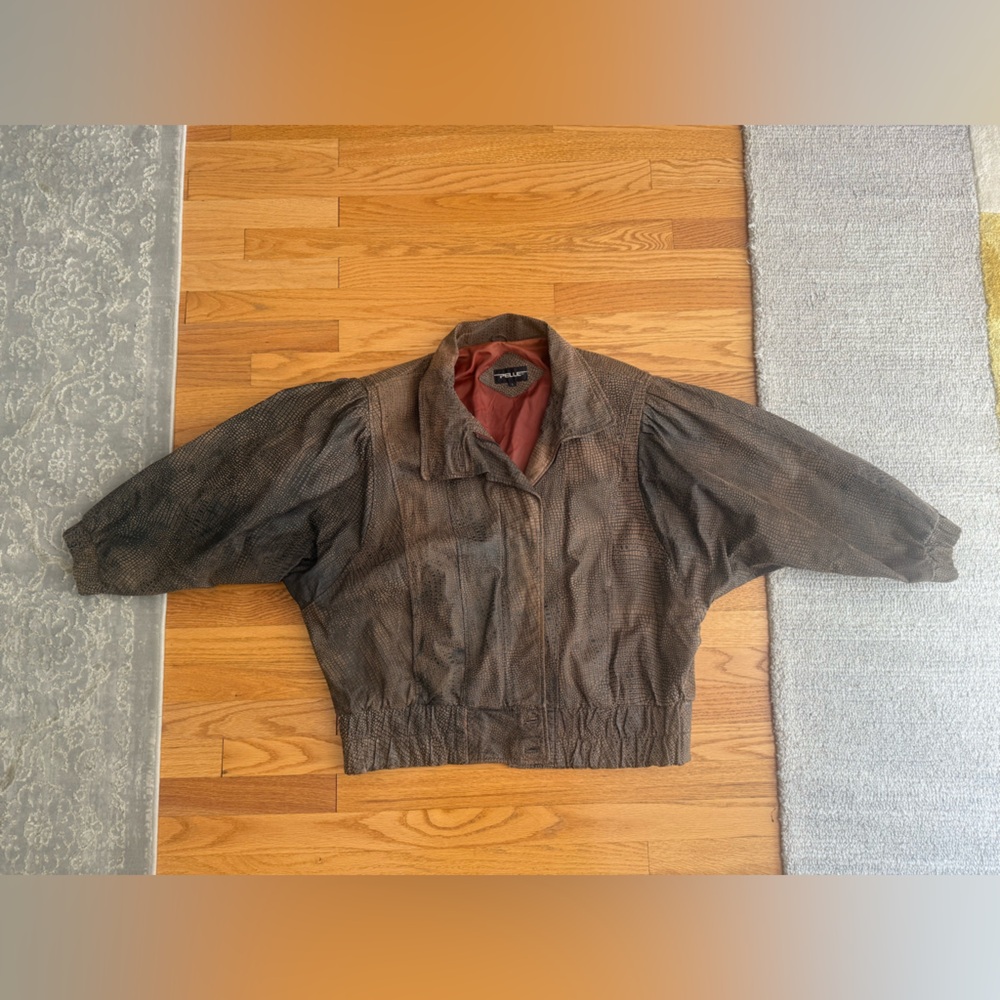 Pelle Vintage Textured Brown Leather Bomber Jacket